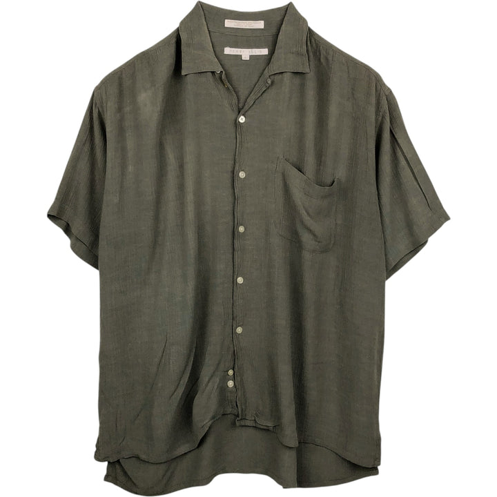 Perry Ellis short-sleeved open-collar rayon shirt, boxy fit, men's size L (approx.) Rayon Khaki type Vintage Second Hand