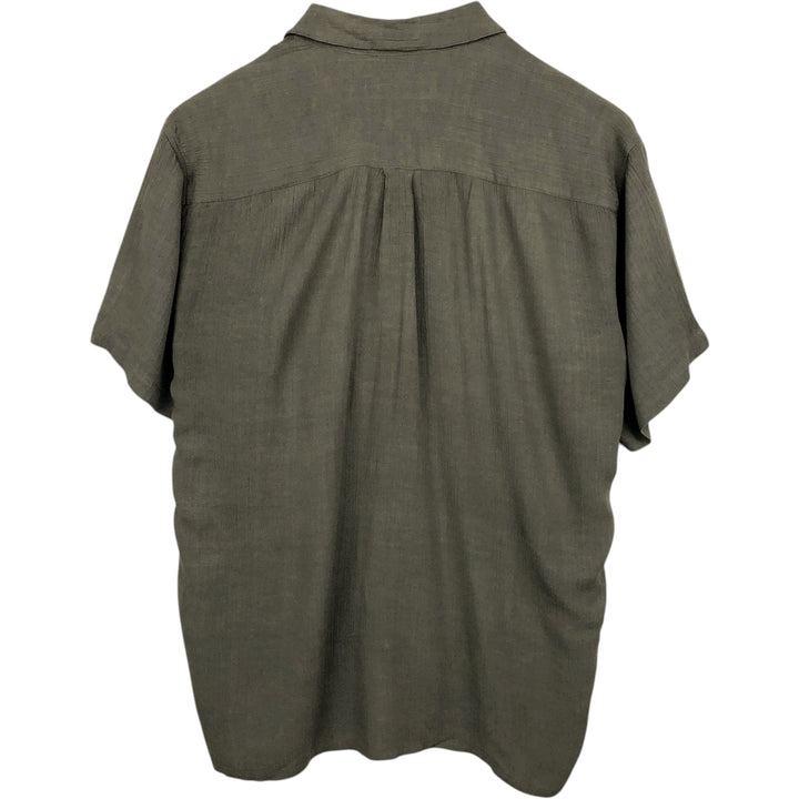 Perry Ellis short-sleeved open-collar rayon shirt, boxy fit, men's size L (approx.) Rayon Khaki type Vintage Second Hand