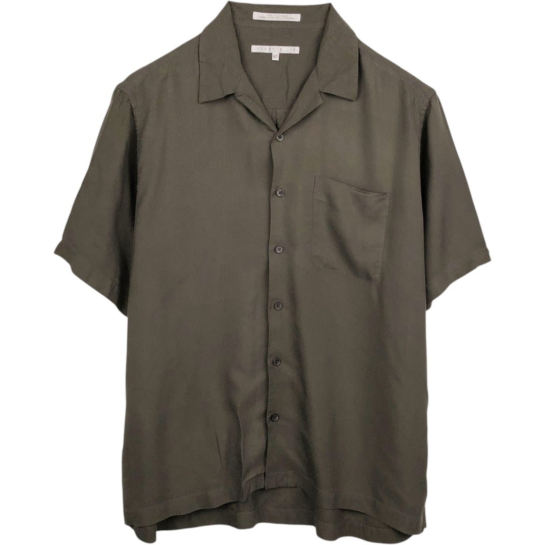 Perry Ellis PERRY ELLIS Short Sleeve Open Collar Silk Shirt Box Shirt Men's L Size silk brown type Vintage Second Hand
