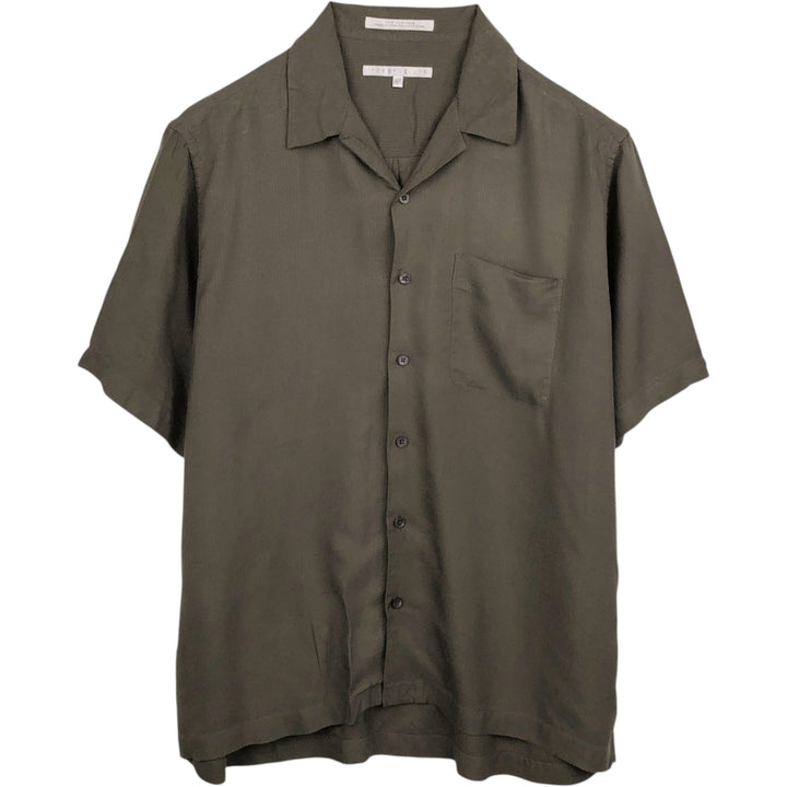 Perry Ellis PERRY ELLIS Short Sleeve Open Collar Silk Shirt Box Shirt Men's L Size silk brown type Vintage Second Hand