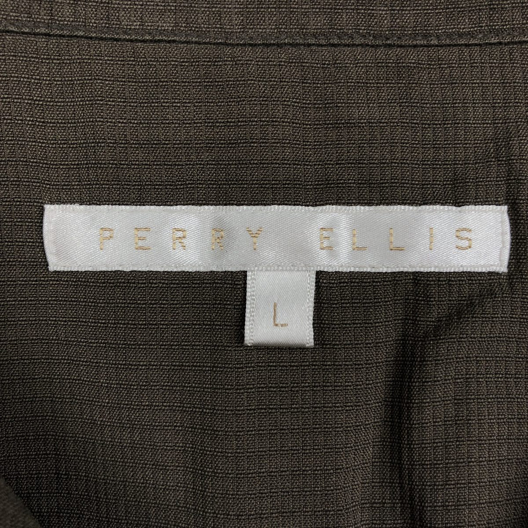 Perry Ellis PERRY ELLIS Short Sleeve Open Collar Silk Shirt Box Shirt Men's L Size silk brown type Vintage Second Hand