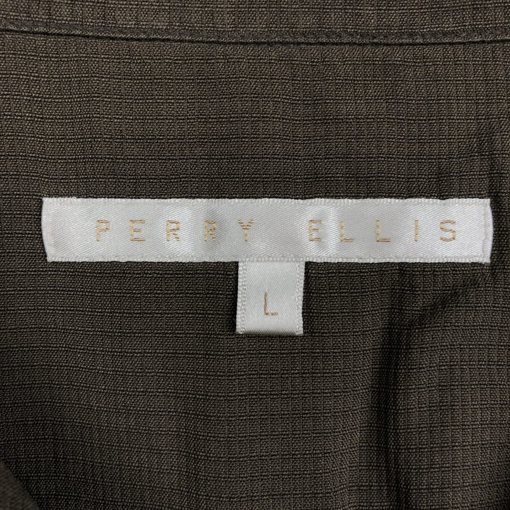 Perry Ellis PERRY ELLIS Short Sleeve Open Collar Silk Shirt Box Shirt Men's L Size silk brown type Vintage Second Hand