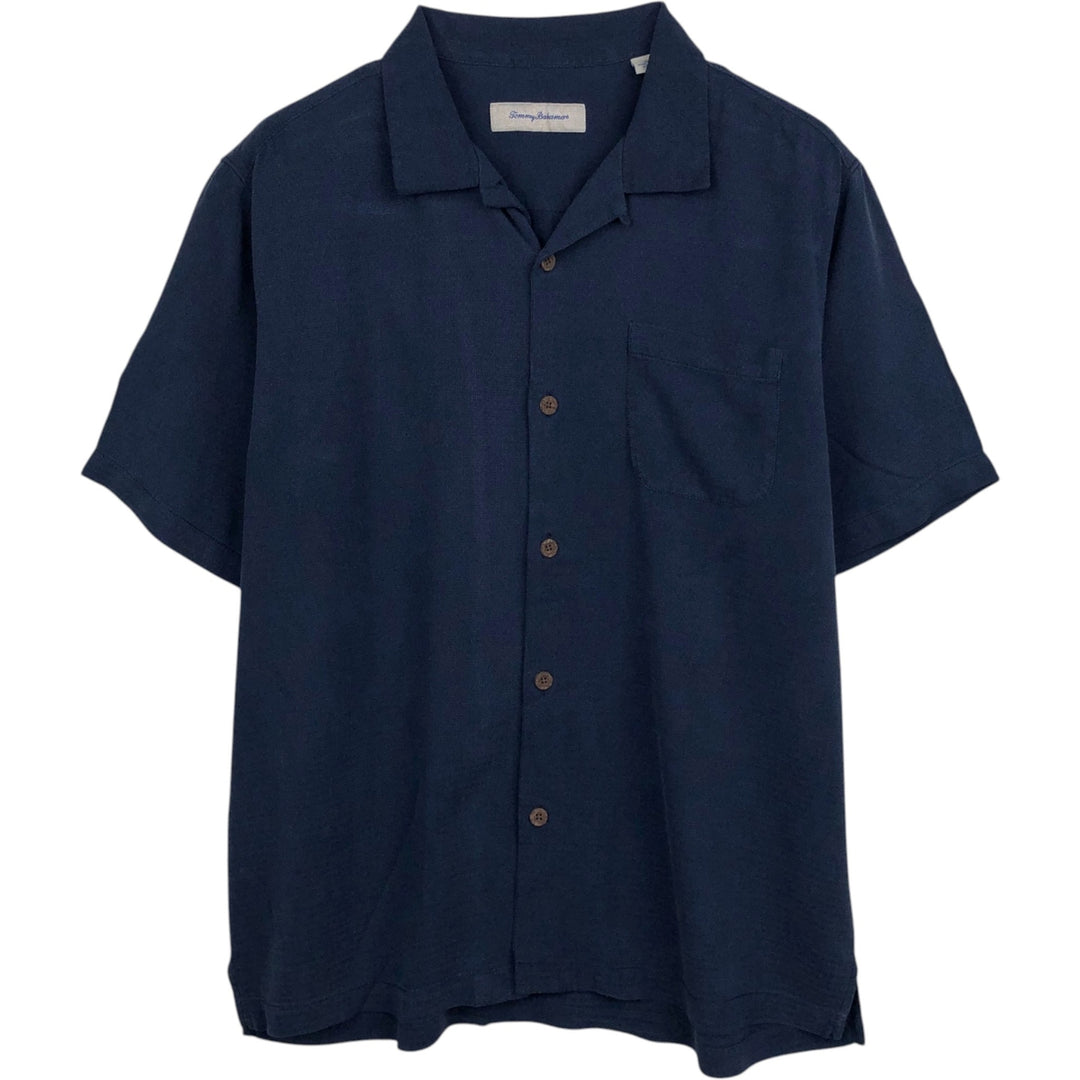Tommy Bahama all-over print short-sleeved open-collar silk box shirt, men's size L silk navy blue type Vintage Second Hand