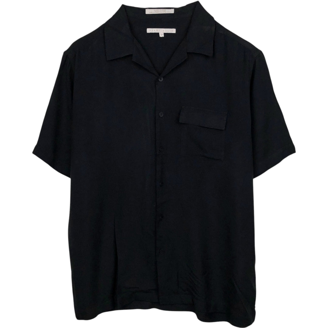 Perry Ellis PERRY ELLIS Short Sleeve Open Collar Silk Shirt Box Shirt Men's L Size silk black type Vintage Second Hand