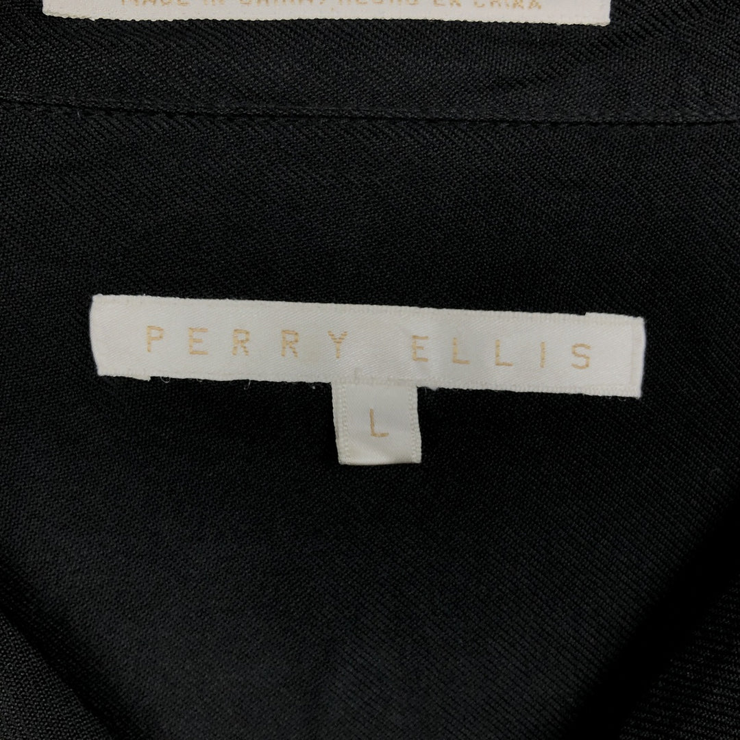 Perry Ellis PERRY ELLIS Short Sleeve Open Collar Silk Shirt Box Shirt Men's L Size silk black type Vintage Second Hand
