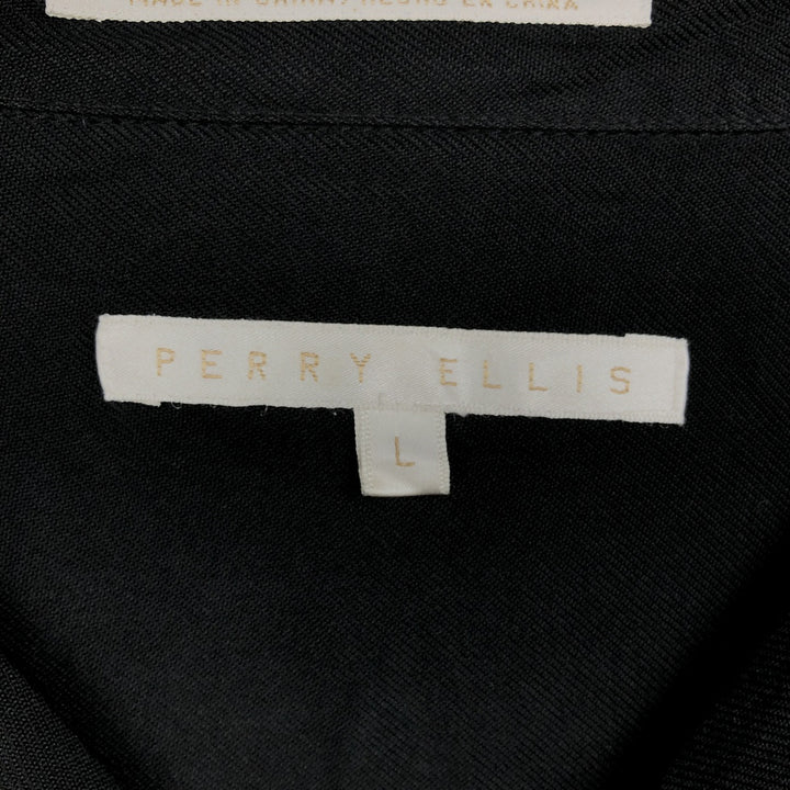 Perry Ellis PERRY ELLIS Short Sleeve Open Collar Silk Shirt Box Shirt Men's L Size silk black type Vintage Second Hand