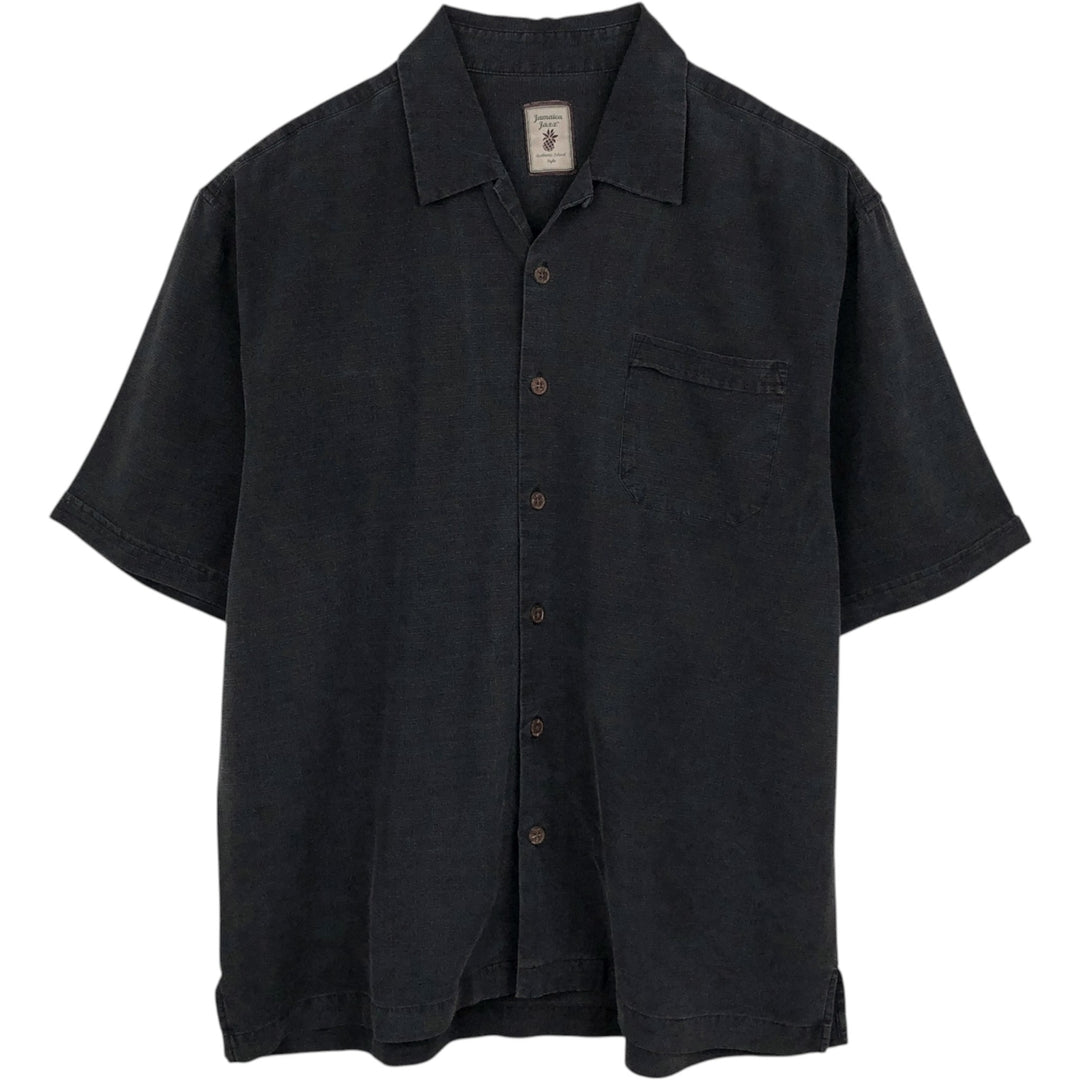 JAMAICA JAXX Short-Sleeve Open-Collar Silk Shirt, Boxy Fit, Men's Size XL silk black type Vintage Second Hand