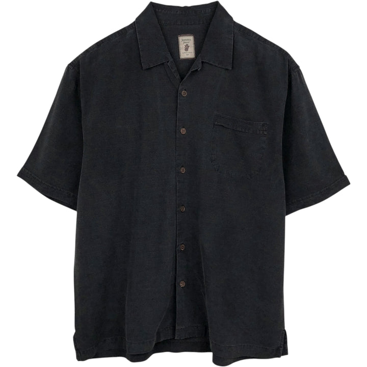 JAMAICA JAXX Short-Sleeve Open-Collar Silk Shirt, Boxy Fit, Men's Size XL silk black type Vintage Second Hand