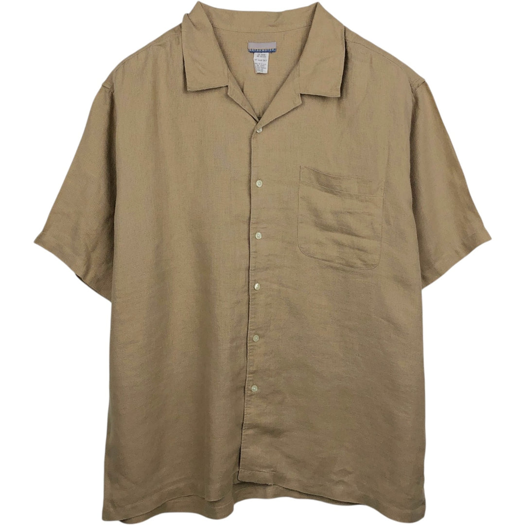 90'S BREAKWATER Short-Sleeve Open-Collar Acetate x Rayon Boxy Shirt, Made in USA, Men's Size L (Equivalent), Vintage Rayon Beige type Vintage Second Hand