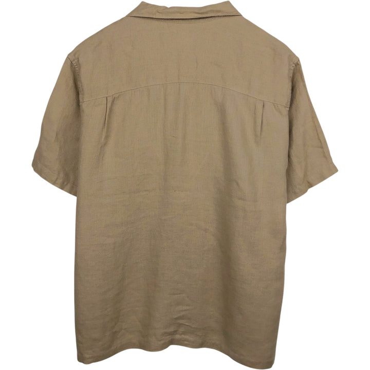 90'S BREAKWATER Short-Sleeve Open-Collar Acetate x Rayon Boxy Shirt, Made in USA, Men's Size L (Equivalent), Vintage Rayon Beige type Vintage Second Hand