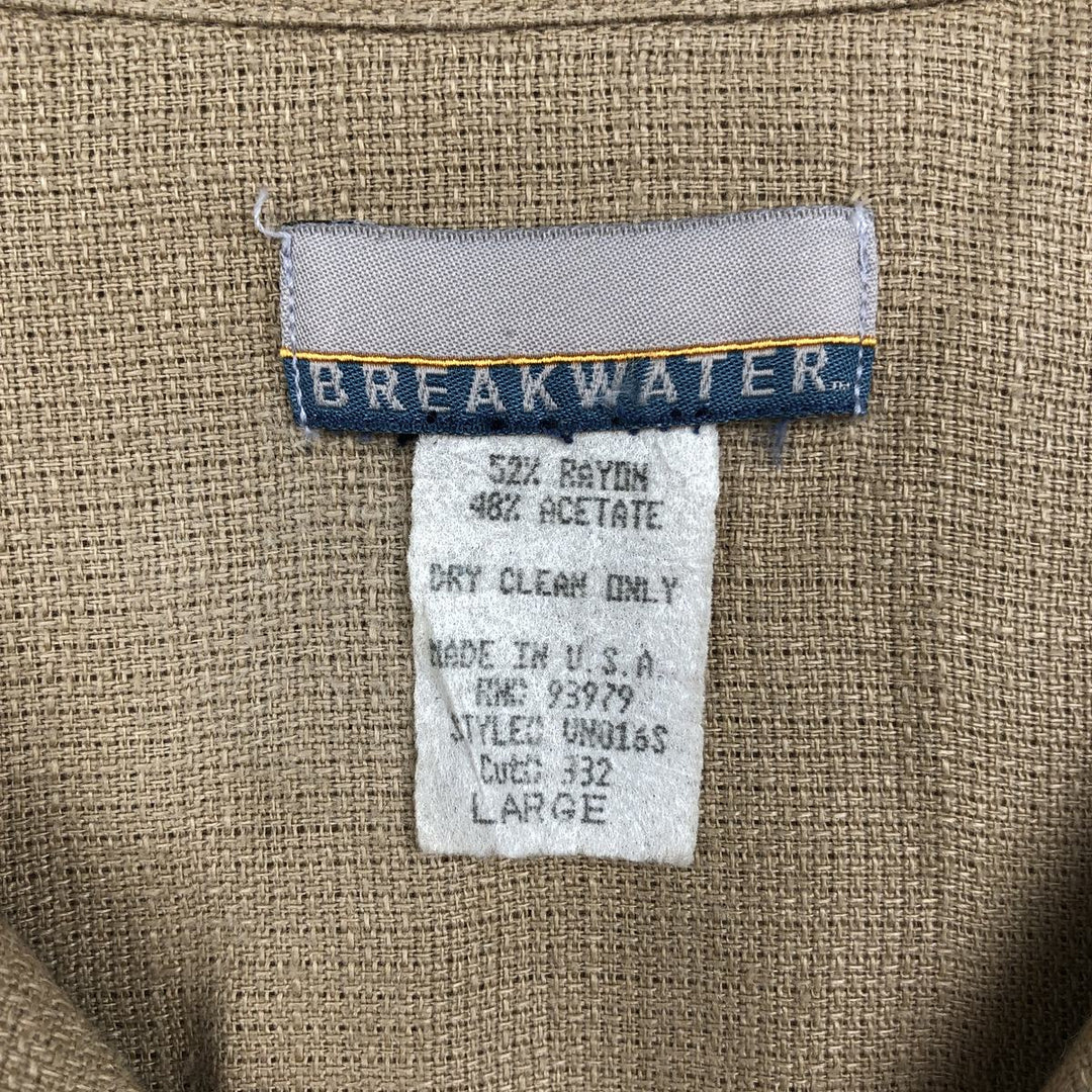 90'S BREAKWATER Short-Sleeve Open-Collar Acetate x Rayon Boxy Shirt, Made in USA, Men's Size L (Equivalent), Vintage Rayon Beige type Vintage Second Hand