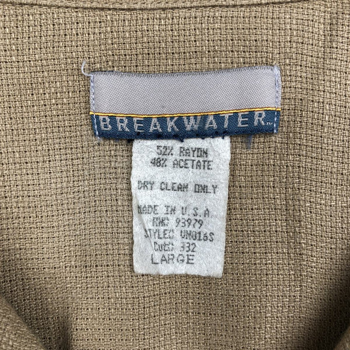 90'S BREAKWATER Short-Sleeve Open-Collar Acetate x Rayon Boxy Shirt, Made in USA, Men's Size L (Equivalent), Vintage Rayon Beige type Vintage Second Hand
