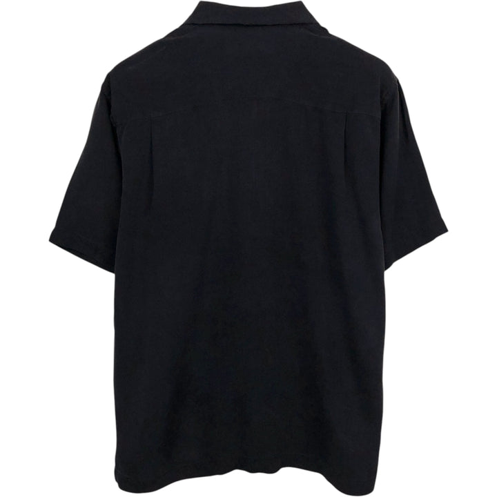 Tommy Bahama herringbone short-sleeved open-collar silk shirt, boxy fit, men's size M. silk black type Vintage Second Hand
