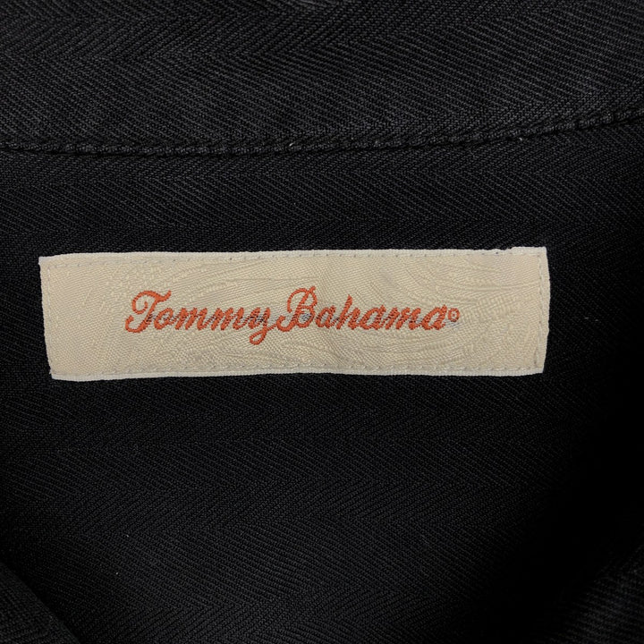 Tommy Bahama herringbone short-sleeved open-collar silk shirt, boxy fit, men's size M. silk black type Vintage Second Hand