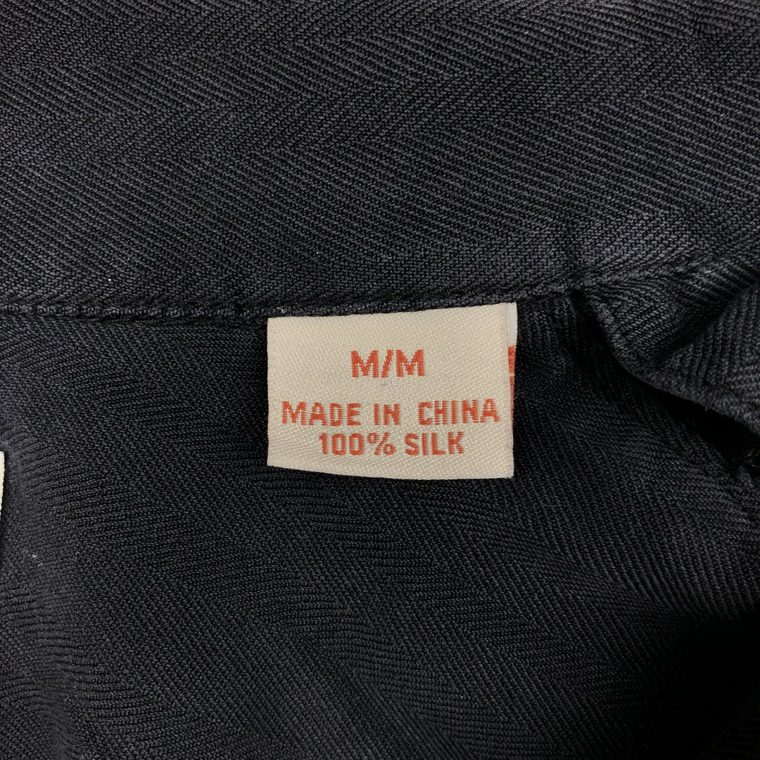 Tommy Bahama herringbone short-sleeved open-collar silk shirt, boxy fit, men's size M. silk black type Vintage Second Hand