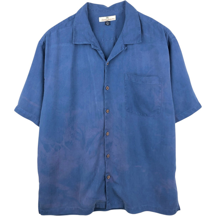 Tommy Bahama Relax Short-Sleeve Open-Collar Silk Shirt, Boxy Fit, Men's Size XL silk blue type Vintage Second Hand