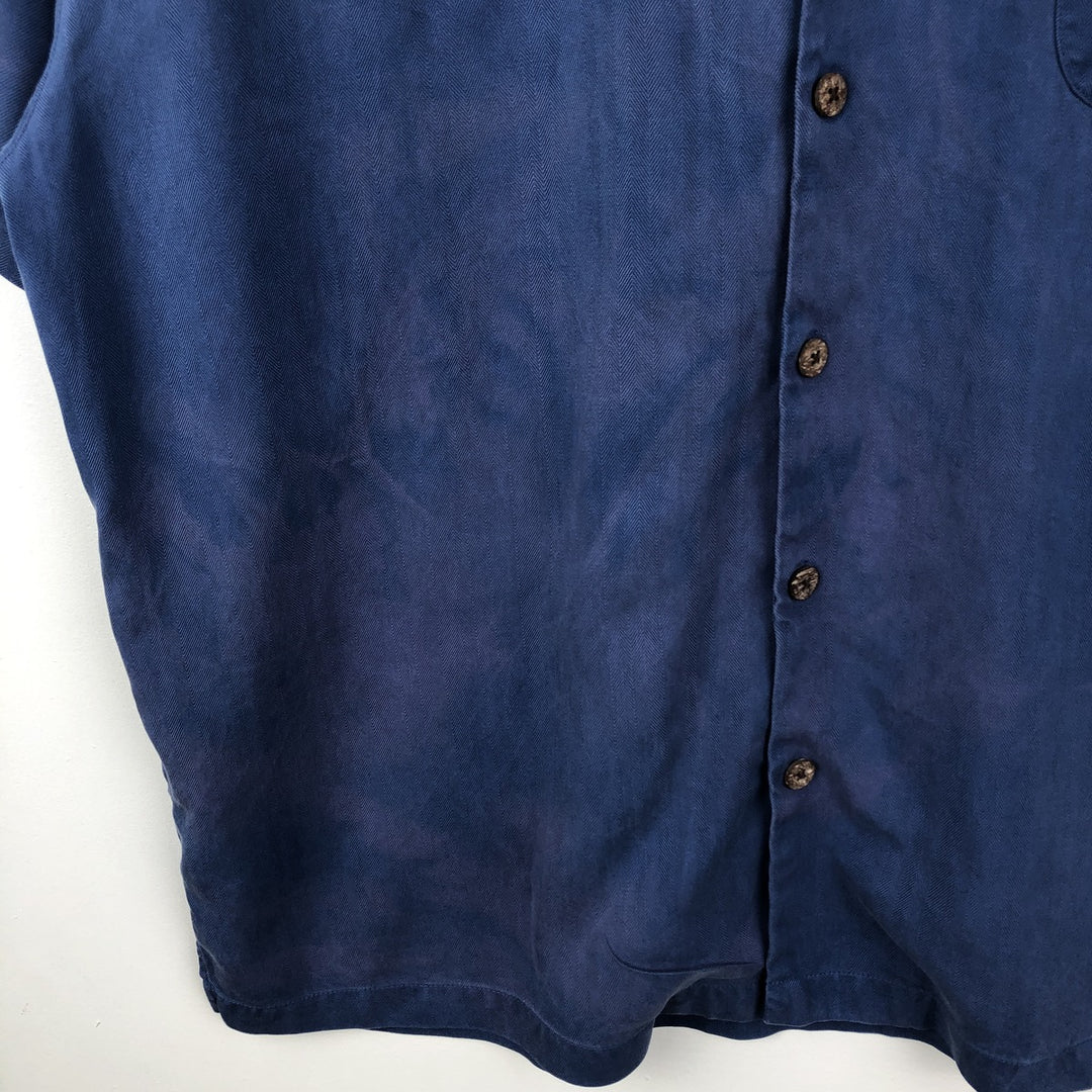 Tommy Bahama Relax Short-Sleeve Open-Collar Silk Shirt, Boxy Fit, Men's Size XL silk blue type Vintage Second Hand