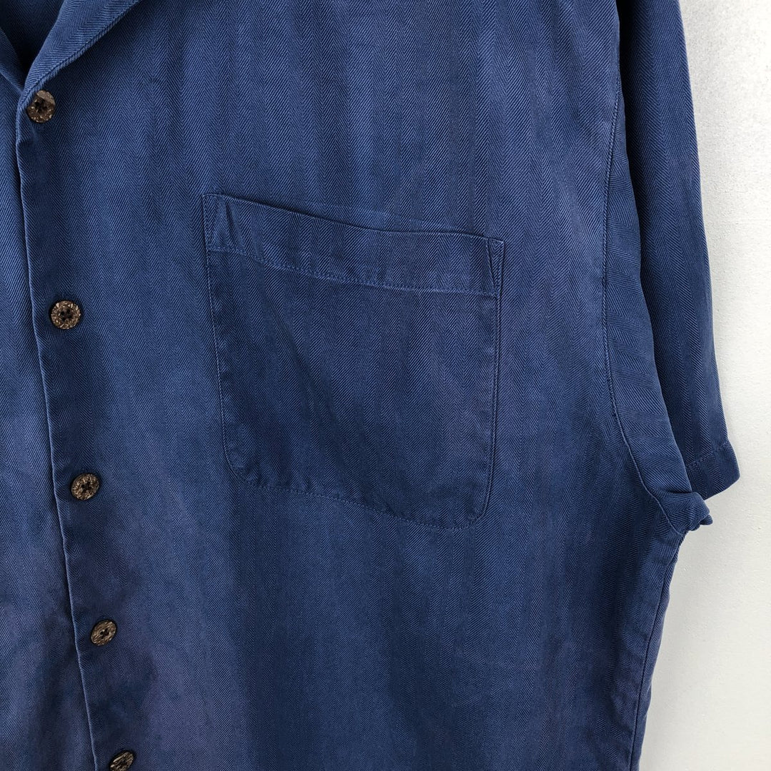 Tommy Bahama Relax Short-Sleeve Open-Collar Silk Shirt, Boxy Fit, Men's Size XL silk blue type Vintage Second Hand