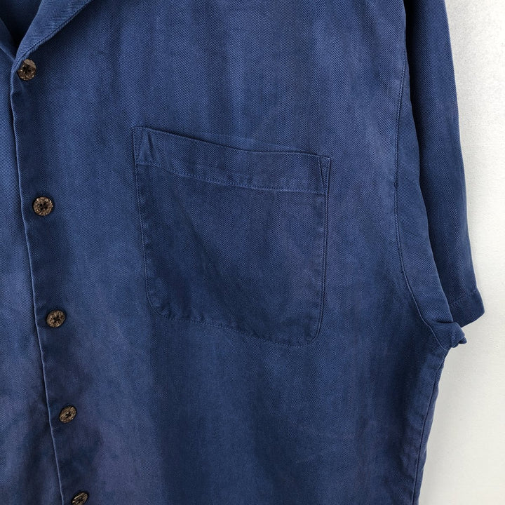 Tommy Bahama Relax Short-Sleeve Open-Collar Silk Shirt, Boxy Fit, Men's Size XL silk blue type Vintage Second Hand