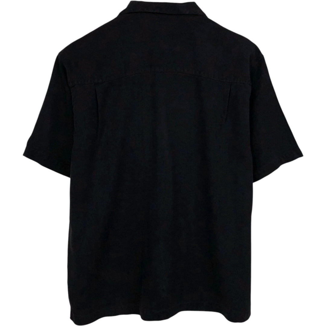Tommy Bahama herringbone short-sleeved open-collar silk shirt, boxy fit, men's size M. silk black type Vintage Second Hand