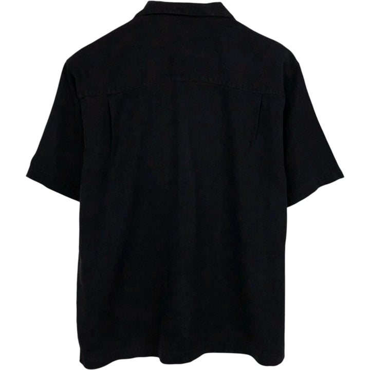 Tommy Bahama herringbone short-sleeved open-collar silk shirt, boxy fit, men's size M. silk black type Vintage Second Hand