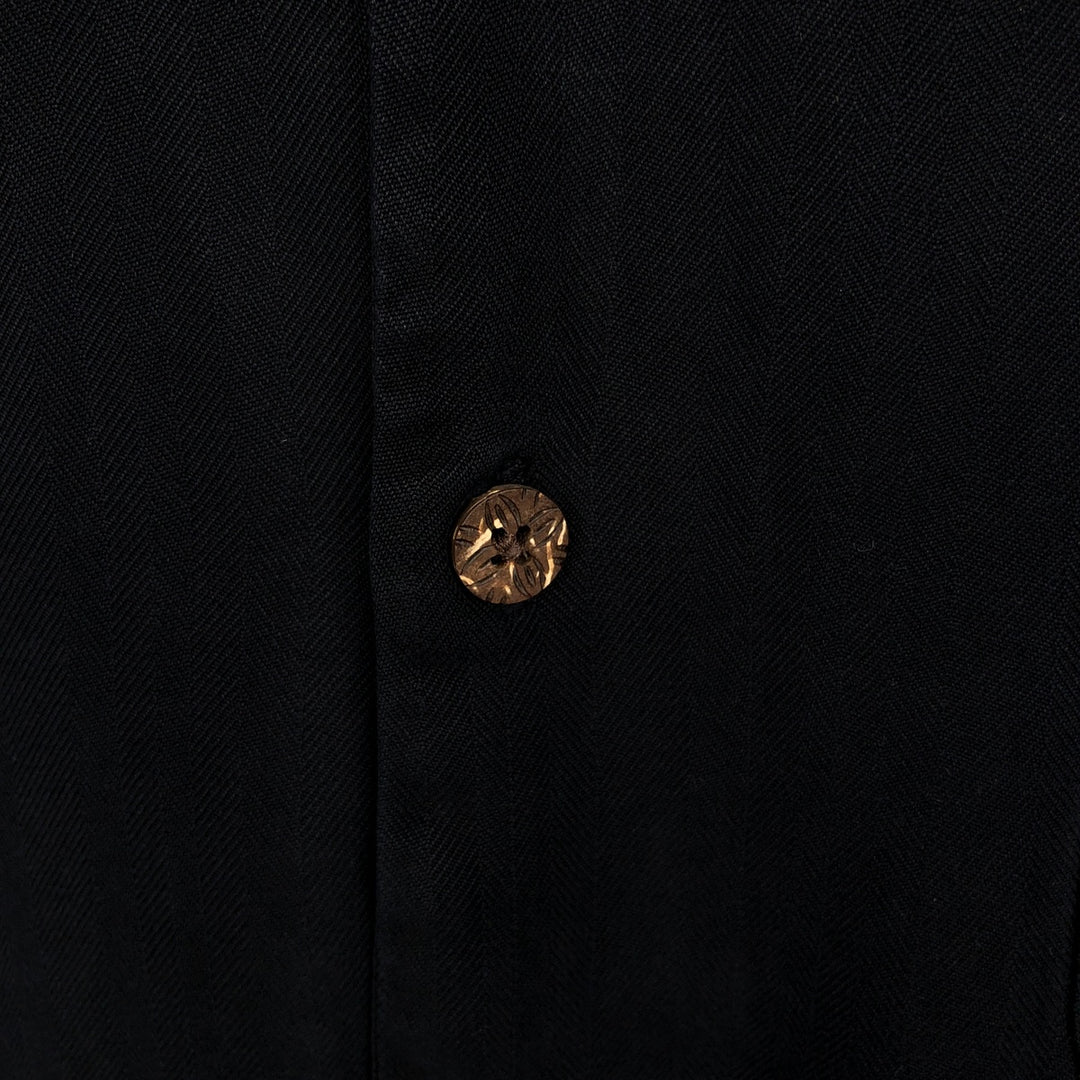 Tommy Bahama herringbone short-sleeved open-collar silk shirt, boxy fit, men's size M. silk black type Vintage Second Hand