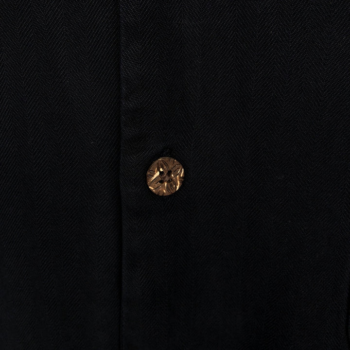 Tommy Bahama herringbone short-sleeved open-collar silk shirt, boxy fit, men's size M. silk black type Vintage Second Hand