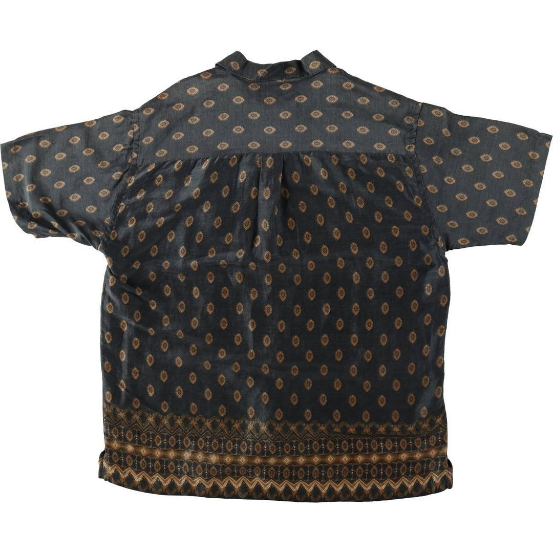 Perry Ellis all-over print short-sleeved open-collar linen shirt, boxy fit, men's size L equivalent. linen black type Vintage Second Hand