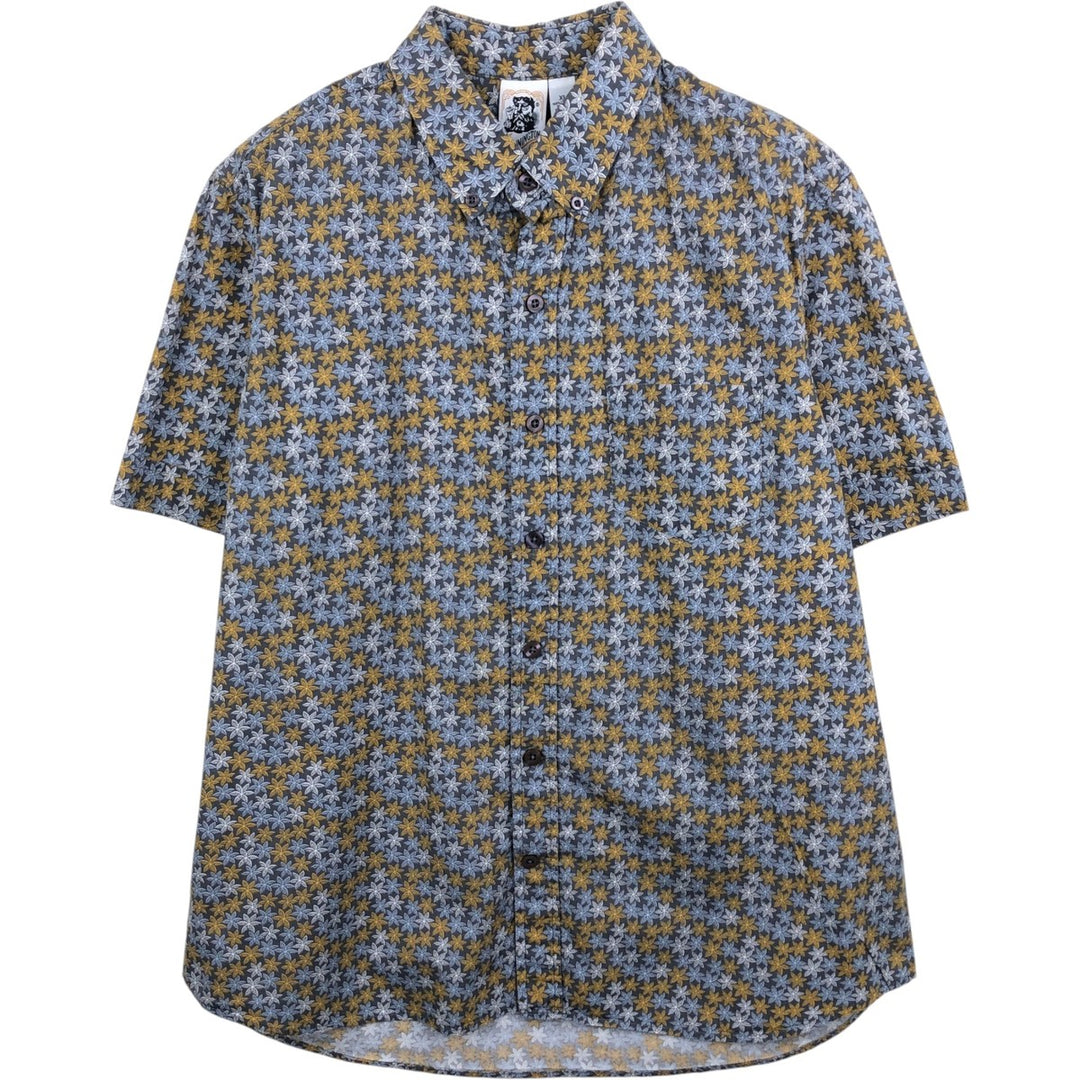 KENNINGTON All-over Floral Print Short-Sleeve Button-Down Shirt, Men's Size XL (approx.) cotton gray type Vintage Second Hand