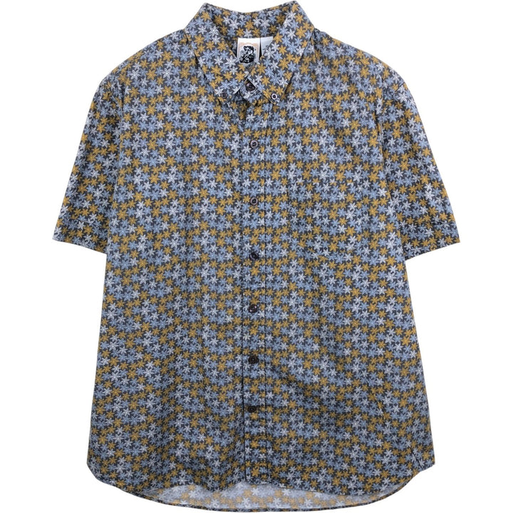 KENNINGTON All-over Floral Print Short-Sleeve Button-Down Shirt, Men's Size XL (approx.) cotton gray type Vintage Second Hand