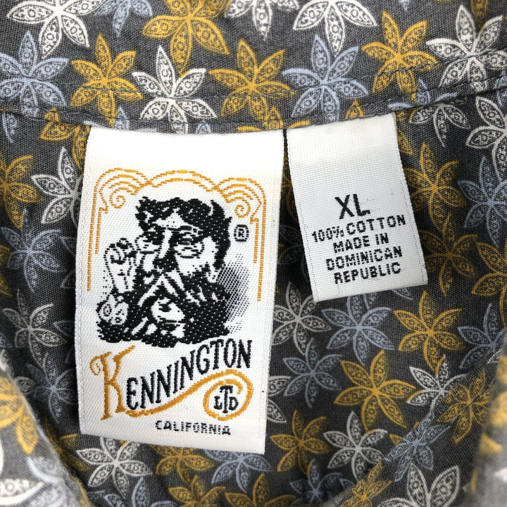 KENNINGTON All-over Floral Print Short-Sleeve Button-Down Shirt, Men's Size XL (approx.) cotton gray type Vintage Second Hand