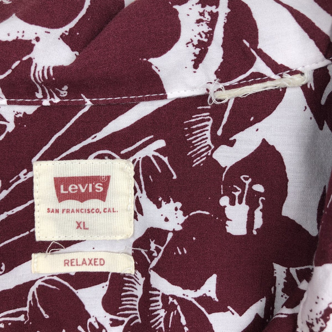 Levi's RELAXED All-over Botanical Pattern Open Collar Hawaiian Aloha Shirt Box Shirt Men's XL equivalent unclear burgundy type Vintage Second Hand