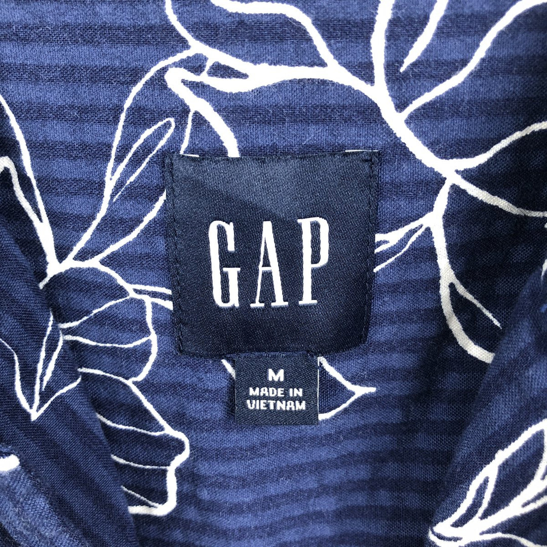 2000'S GAP all-over floral and stripe pattern open-collar Hawaiian Aloha shirt, boxy fit, men's size M. cotton navy blue type Vintage Second Hand
