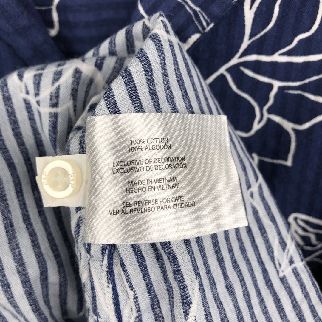 2000'S GAP all-over floral and stripe pattern open-collar Hawaiian Aloha shirt, boxy fit, men's size M. cotton navy blue type Vintage Second Hand