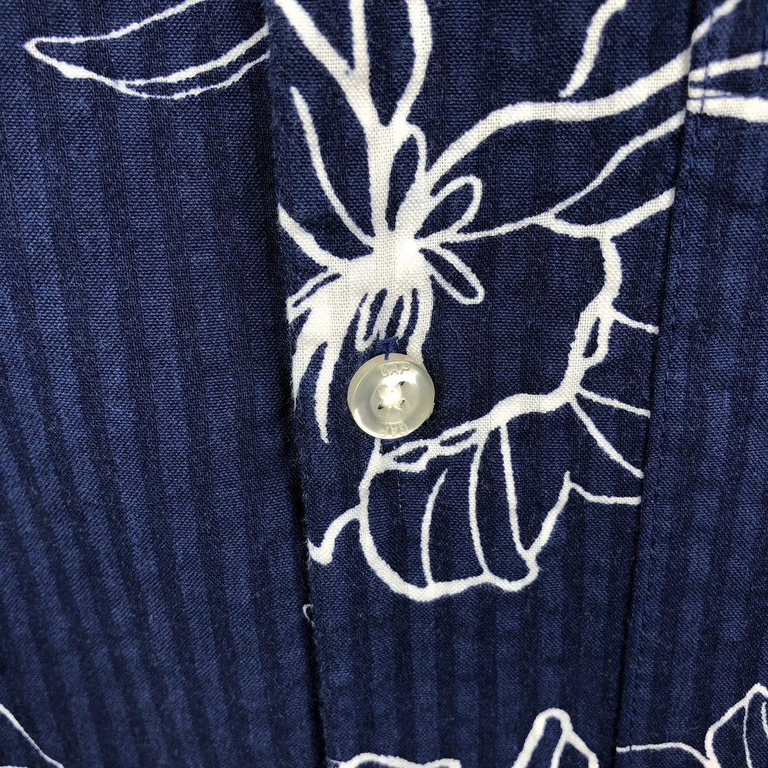 2000'S GAP all-over floral and stripe pattern open-collar Hawaiian Aloha shirt, boxy fit, men's size M. cotton navy blue type Vintage Second Hand