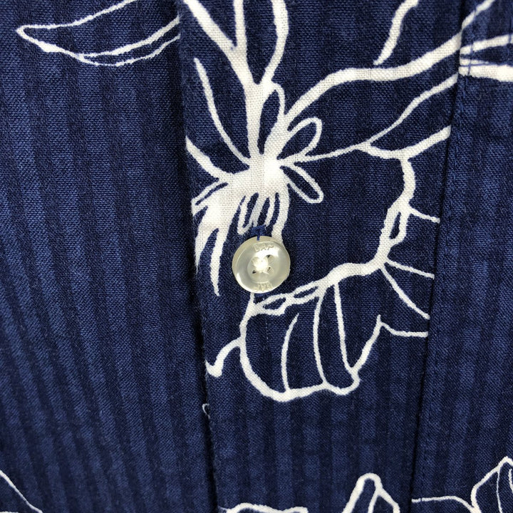 2000'S GAP all-over floral and stripe pattern open-collar Hawaiian Aloha shirt, boxy fit, men's size M. cotton navy blue type Vintage Second Hand