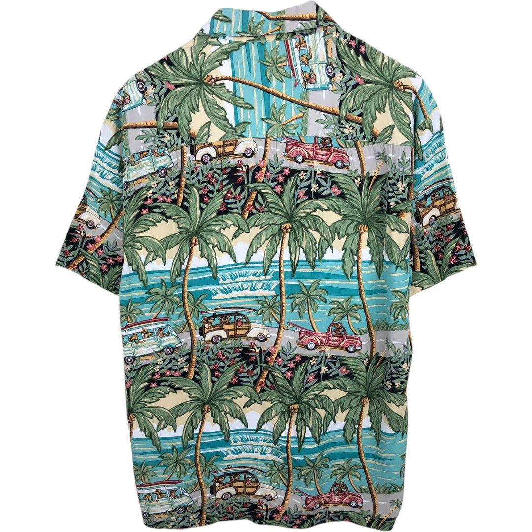 KAHALA Open Collar Rayon Hawaiian Aloha Shirt, Boxy Fit, Men's Size L Rayon green type yellow green Vintage Second Hand