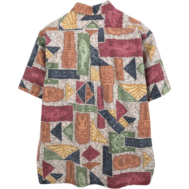 90'S Reyn Spooner pullover, swimwear tag, all-over print, button-down, Hawaiian Aloha shirt, boxy shirt, men's size L equivalent. unclear navy blue type Vintage Second Hand