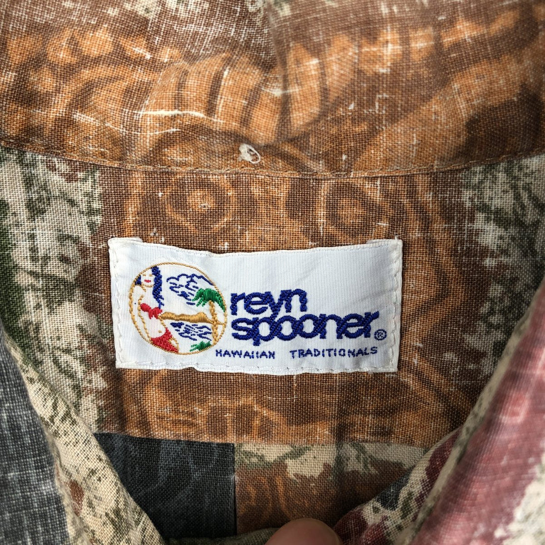 90'S Reyn Spooner pullover, swimwear tag, all-over print, button-down, Hawaiian Aloha shirt, boxy shirt, men's size L equivalent. unclear navy blue type Vintage Second Hand