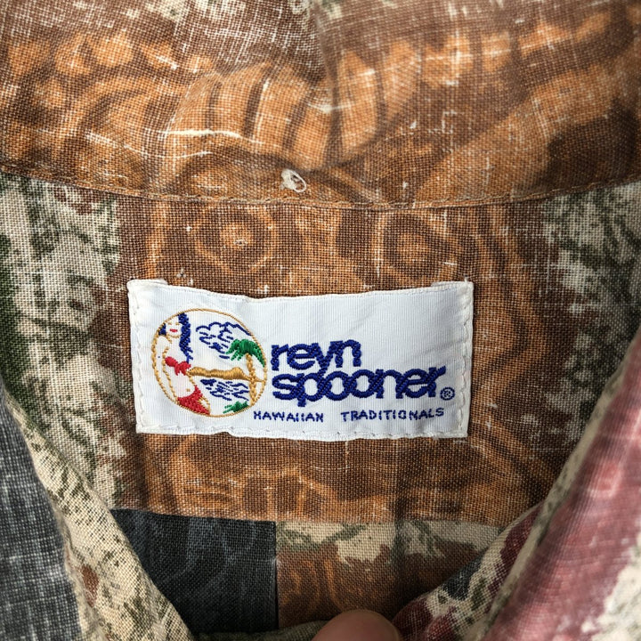 90'S Reyn Spooner pullover, swimwear tag, all-over print, button-down, Hawaiian Aloha shirt, boxy shirt, men's size L equivalent. unclear navy blue type Vintage Second Hand