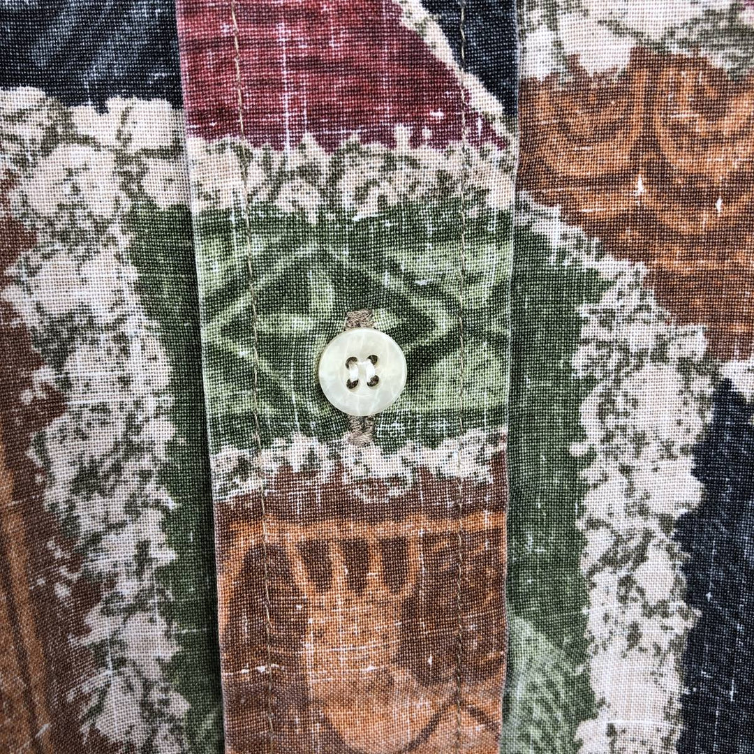 90'S Reyn Spooner pullover, swimwear tag, all-over print, button-down, Hawaiian Aloha shirt, boxy shirt, men's size L equivalent. unclear navy blue type Vintage Second Hand