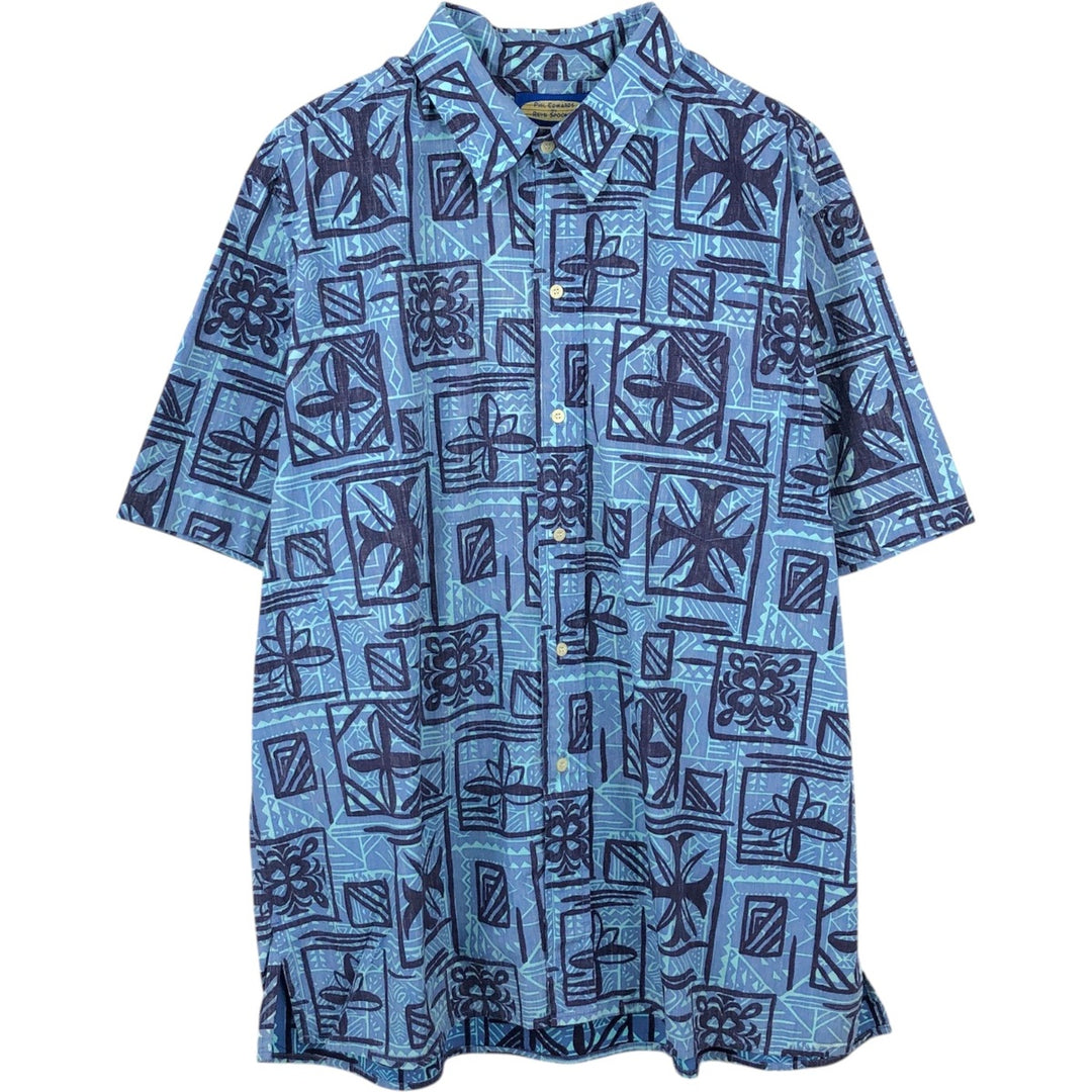 Reyn Spooner x Phil Edwards all-over print Hawaiian Aloha shirt, boxy style, made in Hawaii, men's size XXL equivalent. cotton blue type Vintage Second Hand