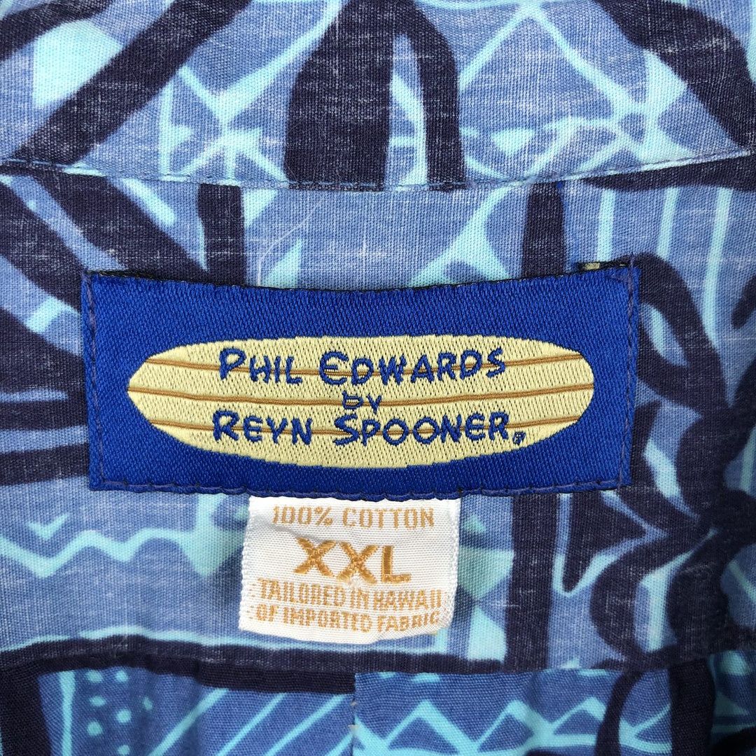 Reyn Spooner x Phil Edwards all-over print Hawaiian Aloha shirt, boxy style, made in Hawaii, men's size XXL equivalent. cotton blue type Vintage Second Hand