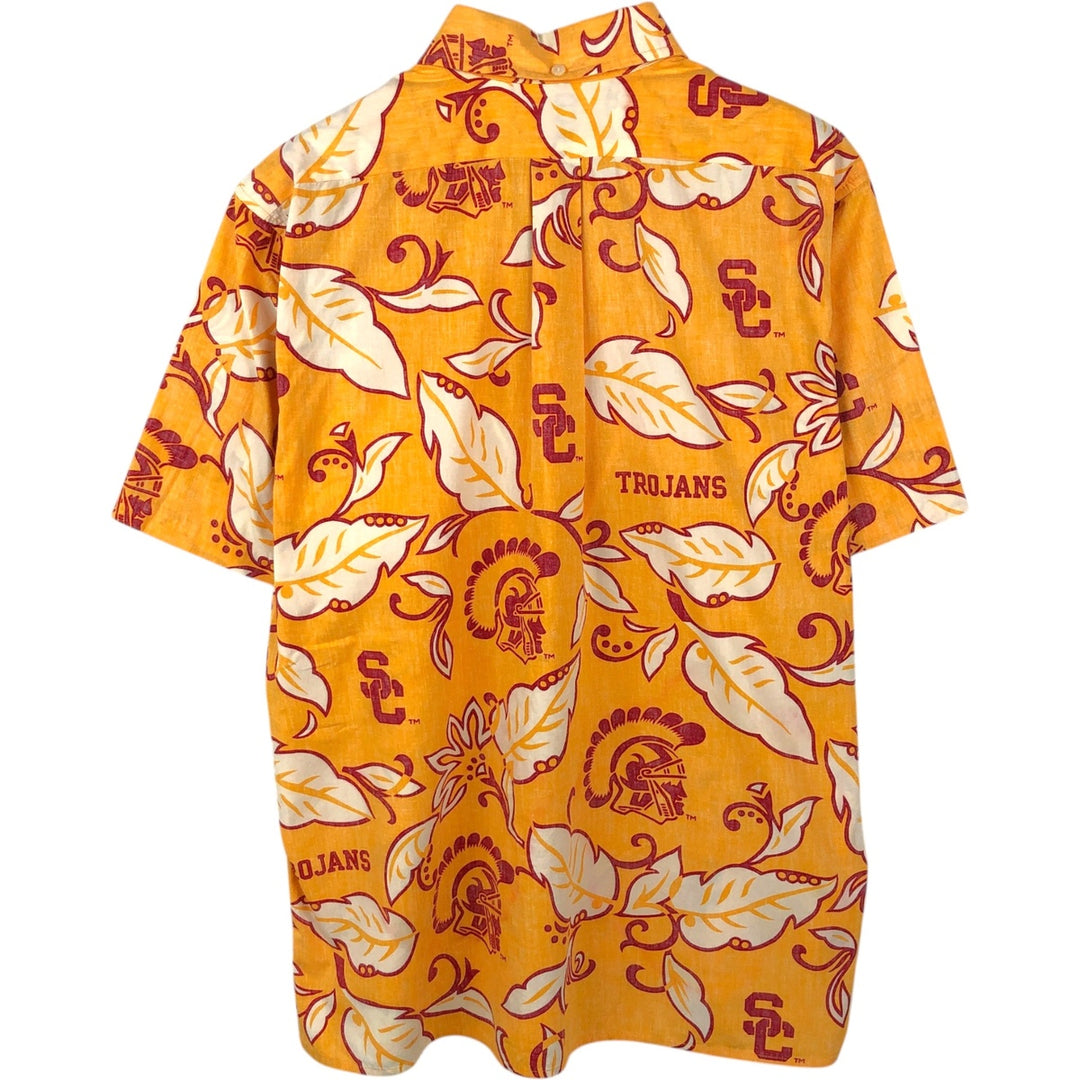 Reyn Spooner Team Trojans all-over print button-down Hawaiian Aloha shirt, boxy style, men's size L equivalent, vintage. cotton yellow type Vintage Second Hand