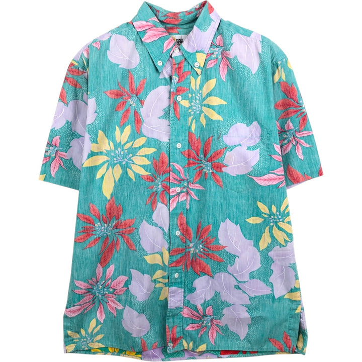80'S Reyn Spooner Gold Tag All-Over Botanical Pattern Button-Down Hawaiian Aloha Shirt, Boxy Fit, Men's Size M (approx.) unclear Emerald green Vintage Second Hand