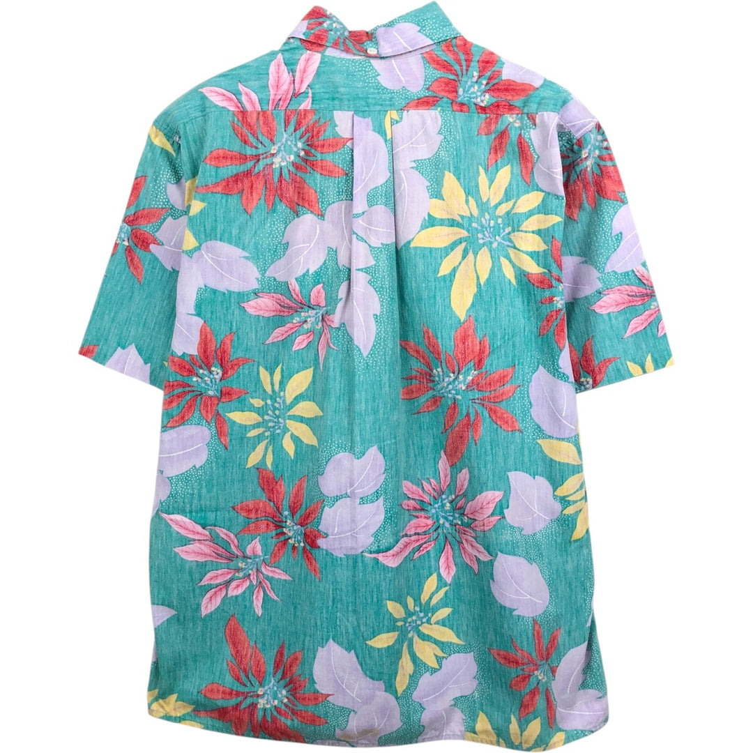 80'S Reyn Spooner Gold Tag All-Over Botanical Pattern Button-Down Hawaiian Aloha Shirt, Boxy Fit, Men's Size M (approx.) unclear Emerald green Vintage Second Hand