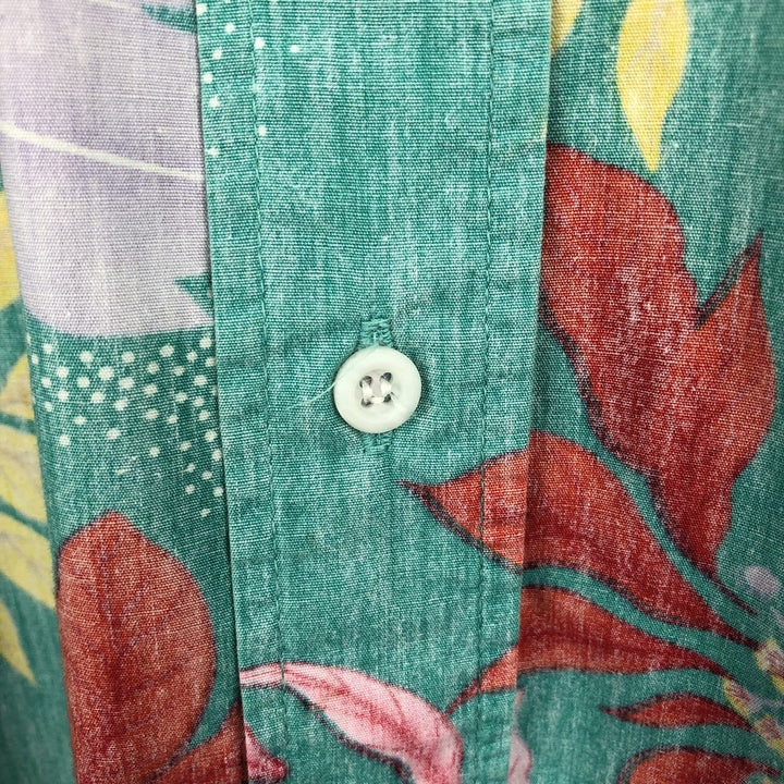 80'S Reyn Spooner Gold Tag All-Over Botanical Pattern Button-Down Hawaiian Aloha Shirt, Boxy Fit, Men's Size M (approx.) unclear Emerald green Vintage Second Hand