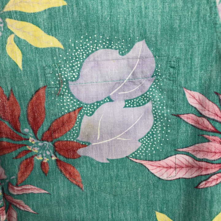 80'S Reyn Spooner Gold Tag All-Over Botanical Pattern Button-Down Hawaiian Aloha Shirt, Boxy Fit, Men's Size M (approx.) unclear Emerald green Vintage Second Hand