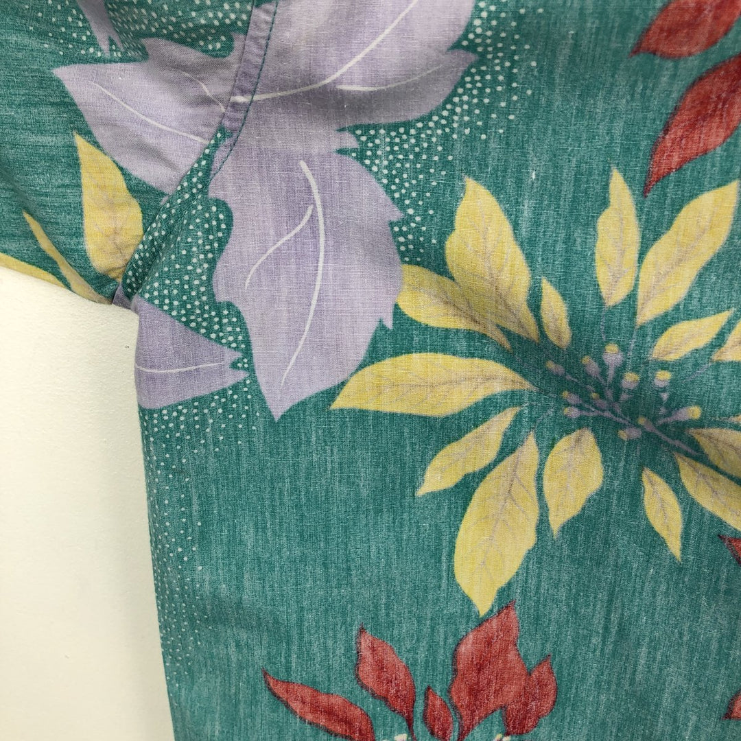80'S Reyn Spooner Gold Tag All-Over Botanical Pattern Button-Down Hawaiian Aloha Shirt, Boxy Fit, Men's Size M (approx.) unclear Emerald green Vintage Second Hand