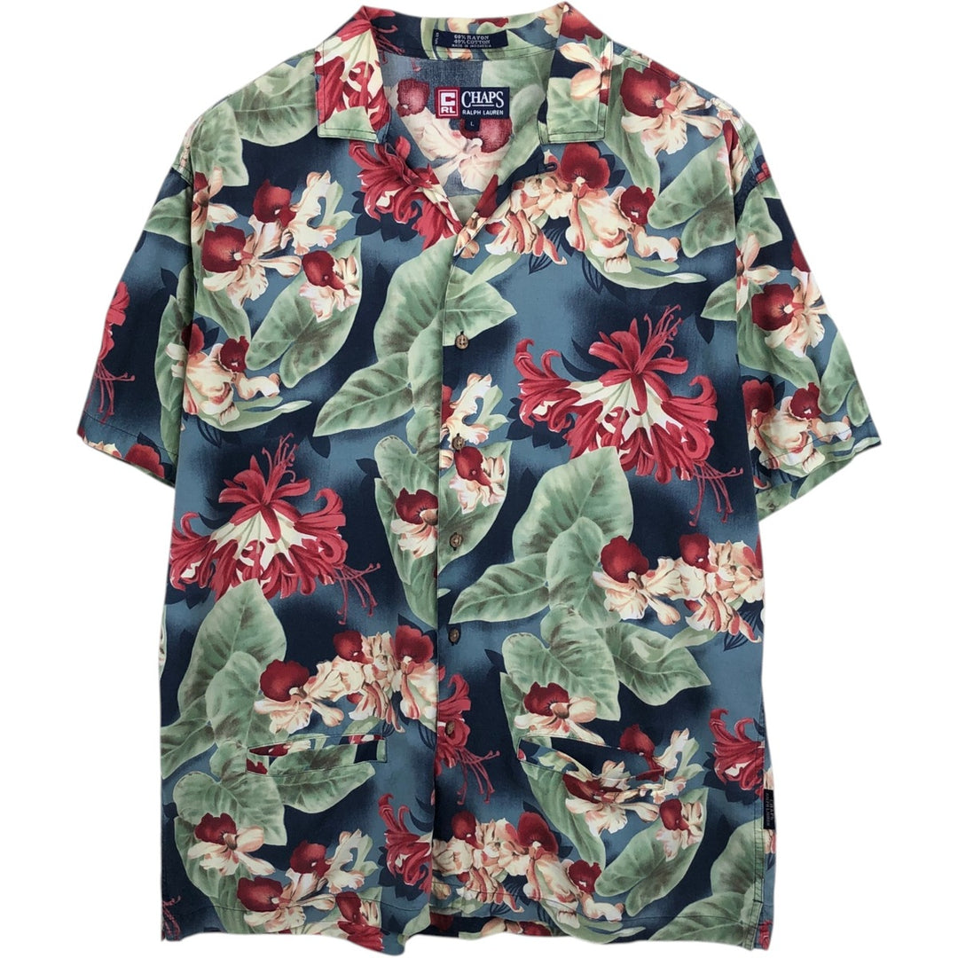 Ralph Lauren CHAPS Hawaiian Aloha Shirt, All-over Floral Print, Rayon, Boxy Shirt, Men's Size L (approx.) Rayon gray type Vintage Second Hand